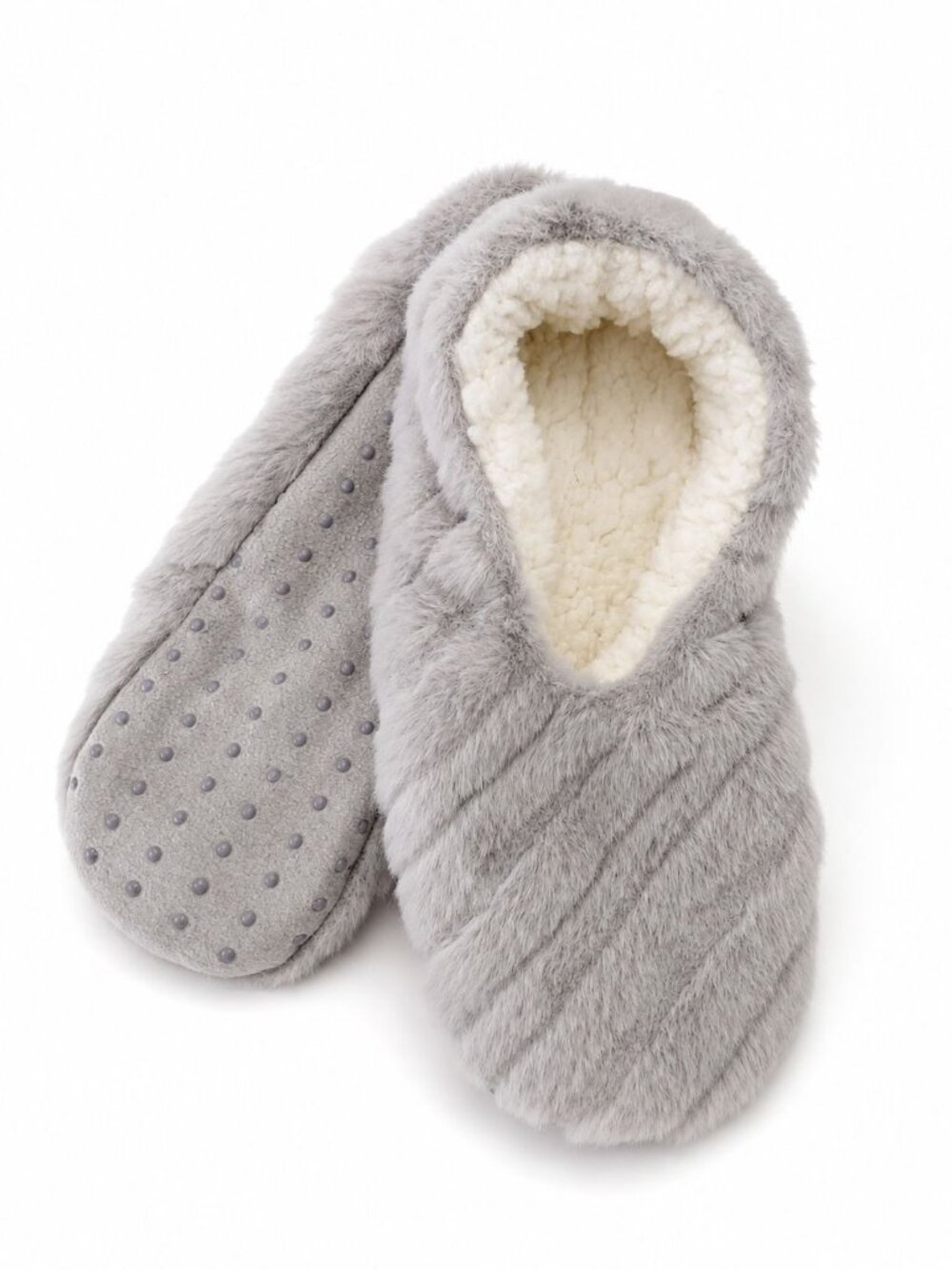 Auden size 5/7 Grey Faux Fur Cozy Pull-On Slipper Socks with Grippers New